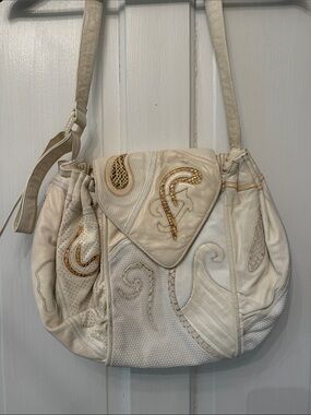 Women's Cream Leather Patchwork Shoulder Bag